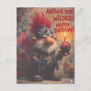 Edgy Punk Rock Gnome Birthday Greeting Postcard