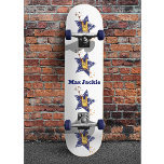 Edgy Rock Star Graffiti Hand Skateboard<br><div class="desc">Born to rock. A cool rock and roll hand sign in yellow and orange with a blue star. This playful, rock-themed design has an edgy vibe. Perfect for the rock music lover. Personalize this design with your own text or even a name to make it more special. This print is...</div>