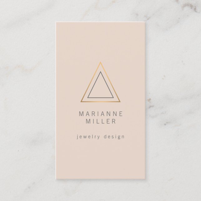 Edgy Rose Gold Triangle Logo on Peach Business Card (Front)