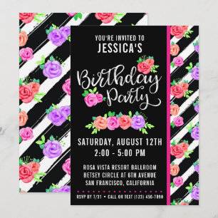 Edgy Rose & Moderne Stripes Invitation Anniversair