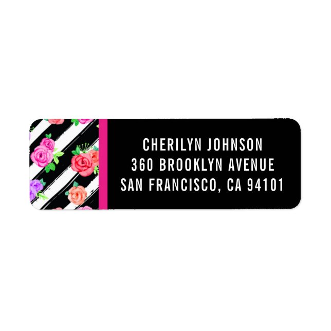 Edgy Roses & Modern Stripes Return Address Label (Front)