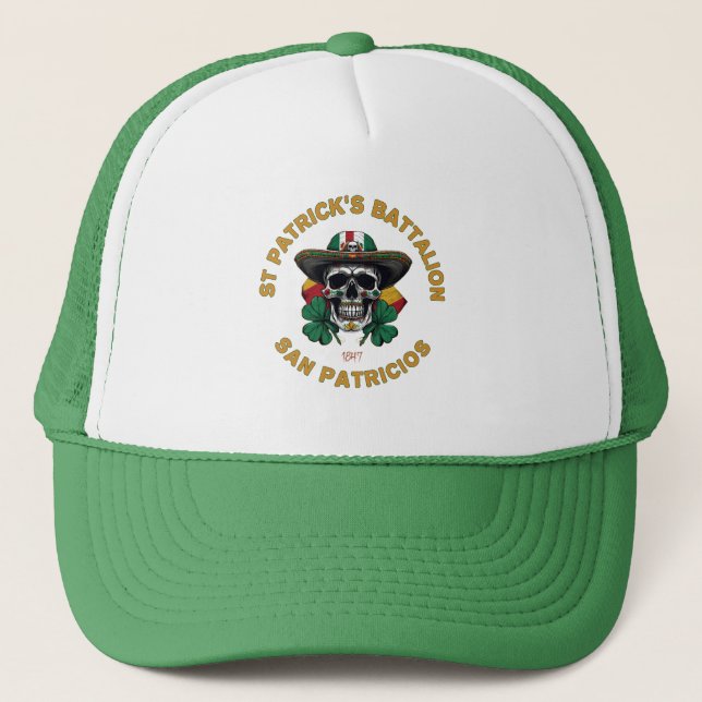 Edgy Saint Patricks Battalion San Patricios Skul Trucker Hat (Front)