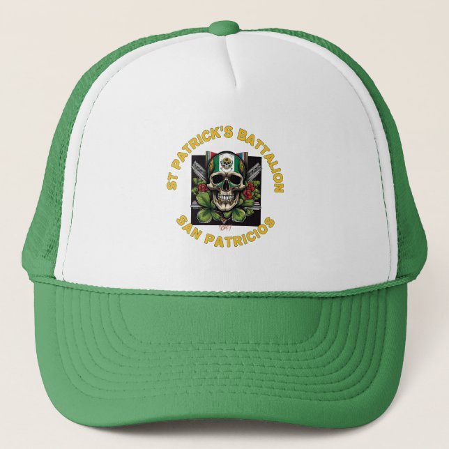 Edgy Saint Patricks Battalion San Patricios Skull  Trucker Hat (Front)