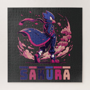 Edgy Sakura Warrior Bird Anime Illustration Jigsaw Puzzle
