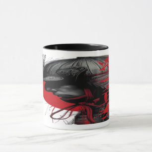 Edgy Samurai Warrior Japanese Ink Red Sun Mug