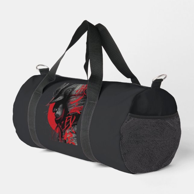Edgy Samurai Warrior Japanese Red Sun Duffel Bag (Right Corner)
