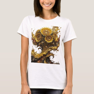Edgy Silver GOLDEN SUNFLOWERS Artistic Motif T-Shirt