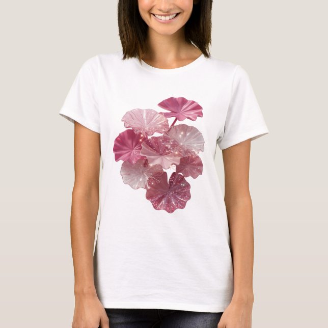 Edgy Silver PINK GLITTERY LEAVES Statement Tee (Front)