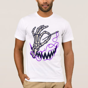 Edgy Skeleton Hand Needle and Thread Graphic Shirt