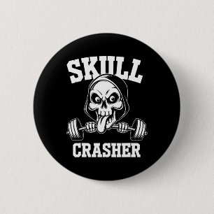 Edgy Skull Bodybuilding Barbell Tongue Workout Gym 2 Inch Round Button