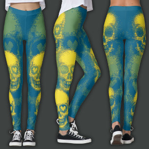 Edgy Skull Yellow & Dark Cyan Leggings