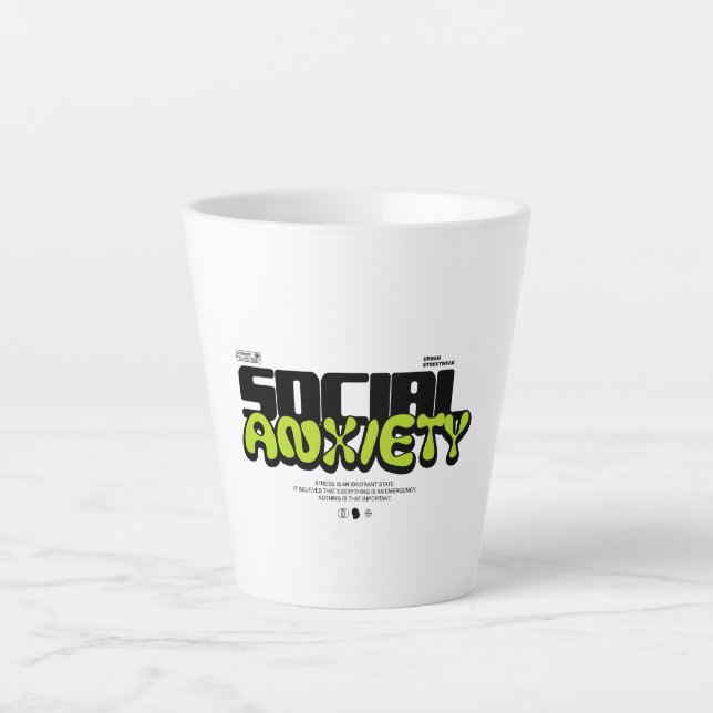 Edgy "Social Anxiety" Glitch Font Latte Mug (Front)