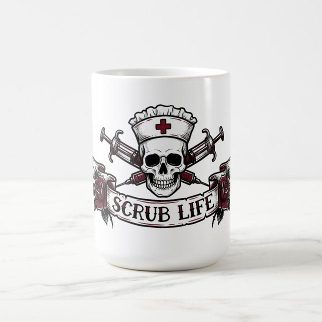 Edgy Tattoo Skull Nurse Scrub Life  Coffee Mug (Center)