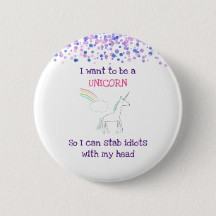 Edgy Unicorn with Rainbow and Confetti Funny 2 Inch Round Button