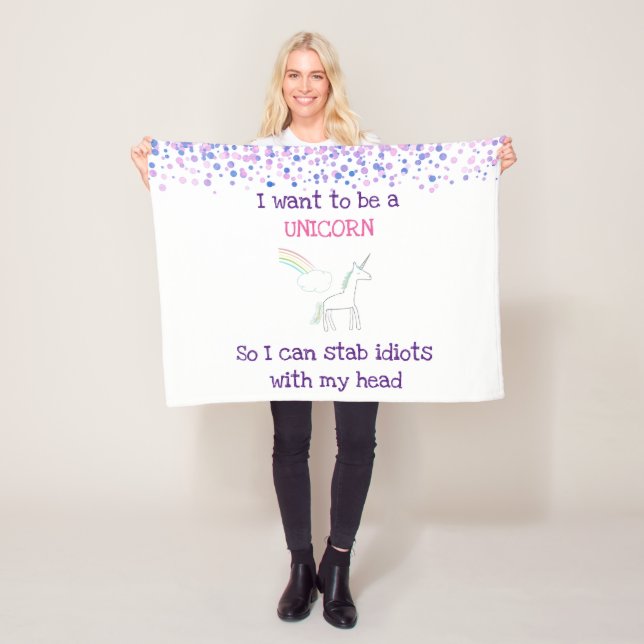 Edgy Unicorn with Rainbow and Confetti Funny Fleece Blanket (In Situ)