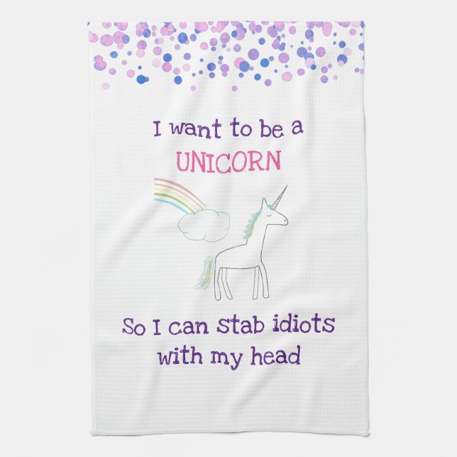 Edgy Unicorn with Rainbow and Confetti Funny Kitchen Towel (Vertical)