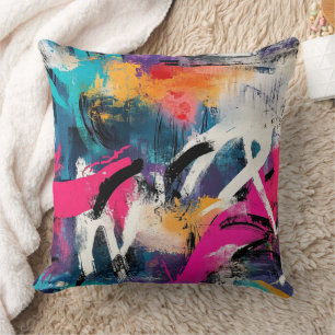 Edgy Urban Graffiti with Vivid Colour Splashes Throw Pillow
