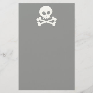 Edgy White Skull Line Drawing Black Background Stationery