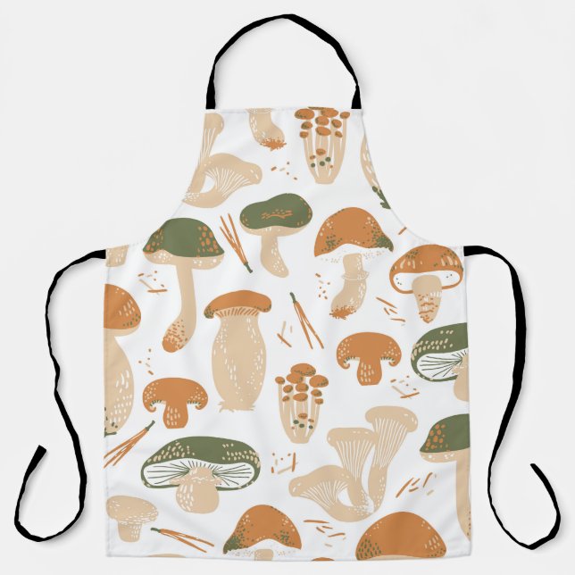 Edible Mushrooms Linocut Vintage Pattern Apron (Front)