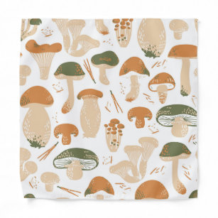 Edible Mushrooms Linocut Vintage Pattern Bandana
