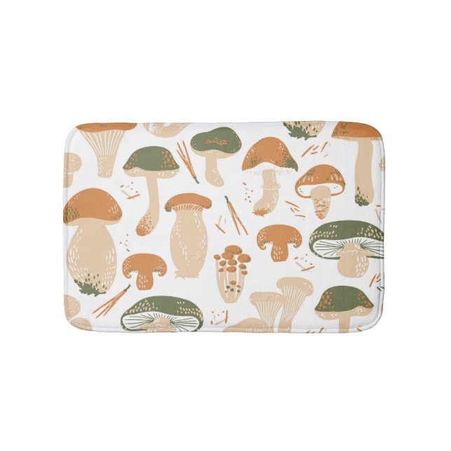 Edible Mushrooms Linocut Vintage Pattern Bath Mat (Front)