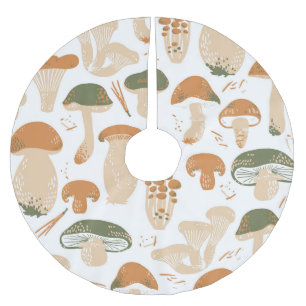 Edible Mushrooms Linocut Vintage Pattern Brushed Polyester Tree Skirt