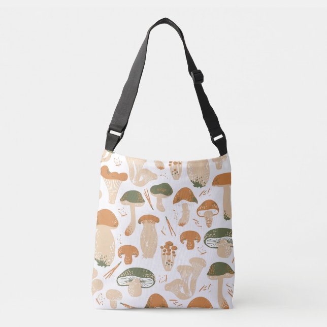 Edible Mushrooms Linocut Vintage Pattern Crossbody Bag (Front)