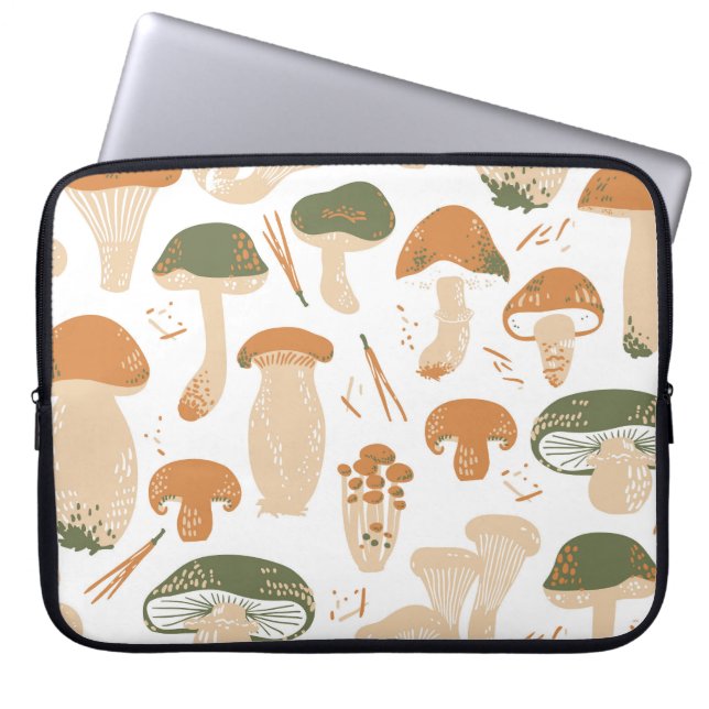 Edible Mushrooms Linocut Vintage Pattern Laptop Sleeve (Front)