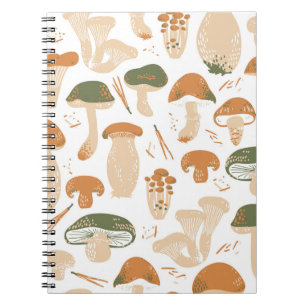 Edible Mushrooms Linocut Vintage Pattern Notebook