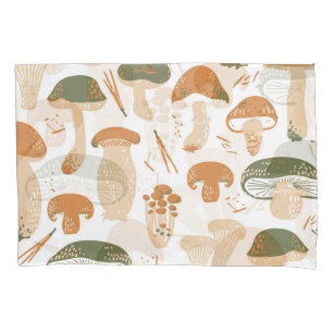 Edible Mushrooms Linocut Vintage Pattern Pillowcase