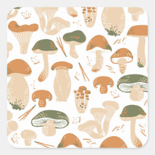 Edible Mushrooms Linocut Vintage Pattern Square Sticker
