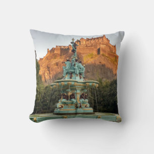 Edinburgh Castle Fountain Princes Street Gardens Throw Pillow
