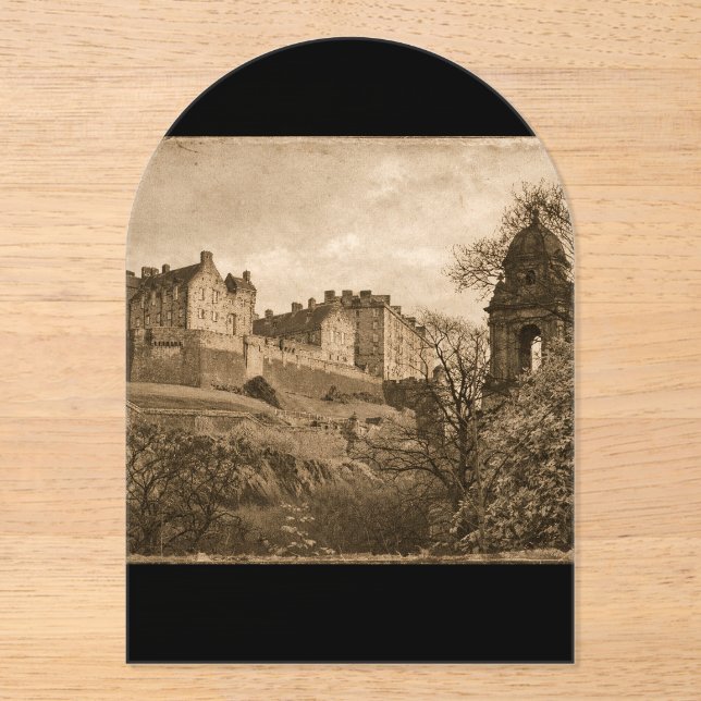 Edinburgh Castle Sepia Photograph Acrylic Invitations (Front)