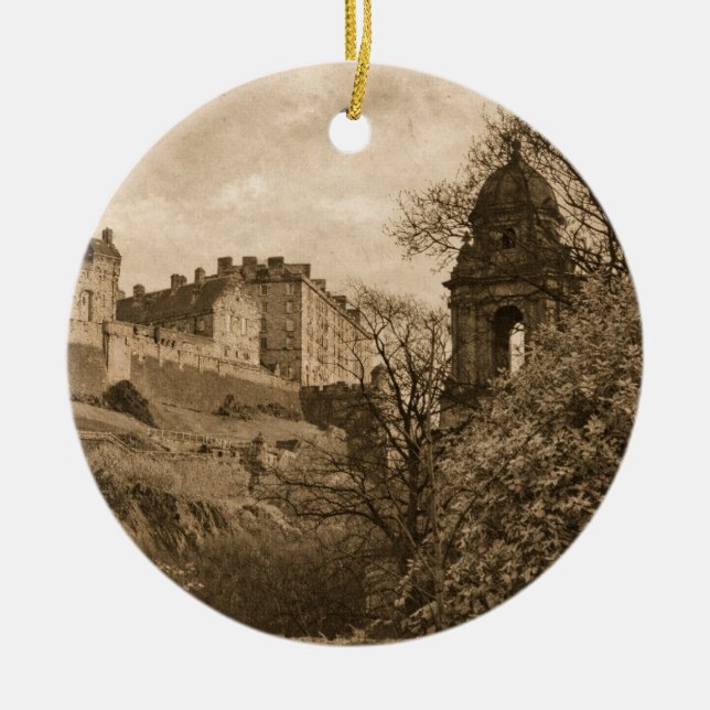 Edinburgh Castle Sepia Photograph Ceramic Ornament (Front)