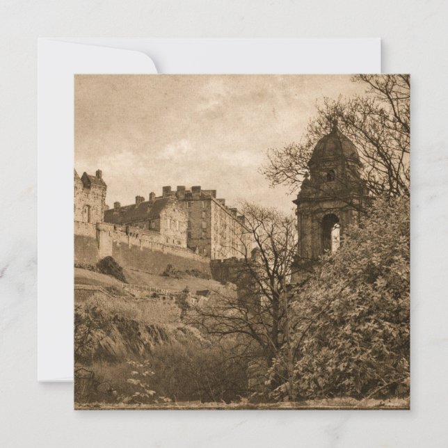 Edinburgh Castle Sepia Photograph Holiday Card (Front)