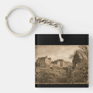 Edinburgh Castle Sepia Photograph Keychain