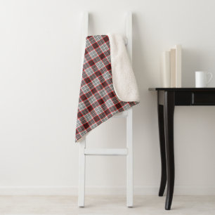 Edinburgh City Grey and Red Highland Plaid Sherpa Blanket