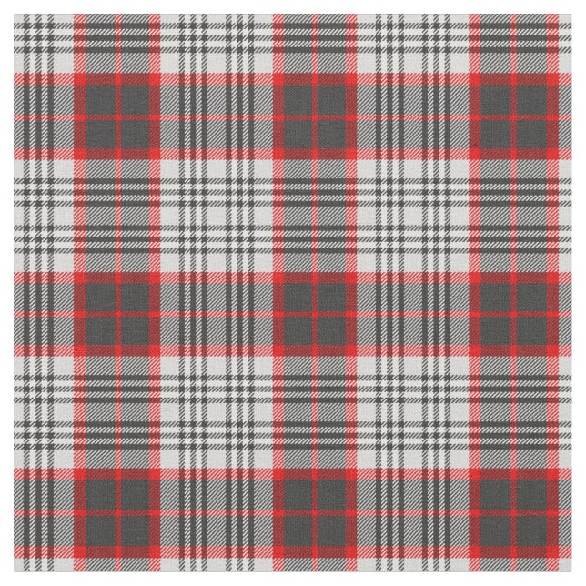 Edinburgh City Tartan Plaid Grey Black Red Fabric (Close Up)