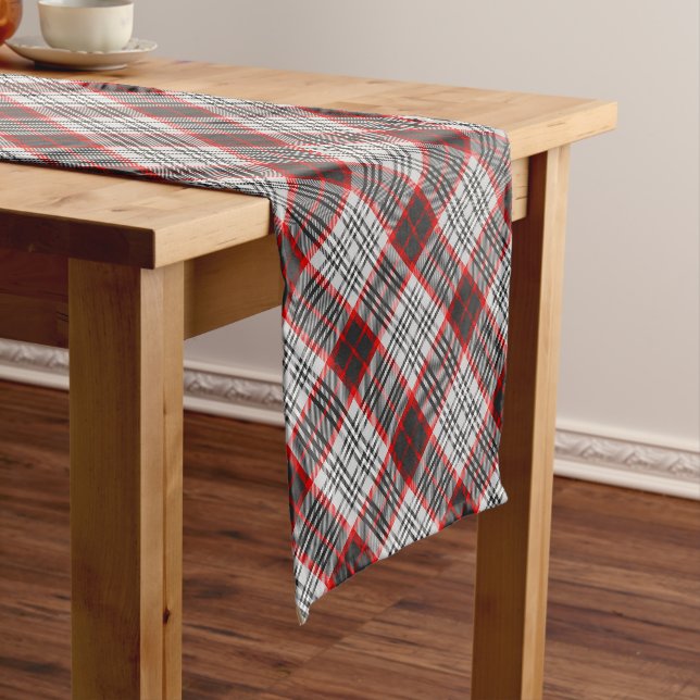 Edinburgh City Tartan Plaid Grey Black Red Short Table Runner (In Situ)