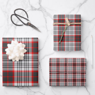Edinburgh City Tartan Plaid Grey Black Red Wrapping Paper Sheet
