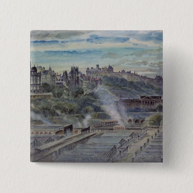 Edinburgh from near St. Anthony's Chapel 2 Inch Square Button (Front)