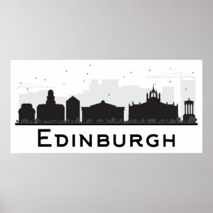 Edinburgh Scotland Black and White Skyline Poster