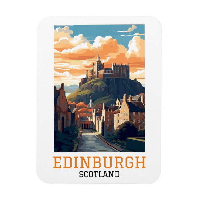 Edinburgh Scotland Castle Retro Vintage Travel Magnet (Vertical)