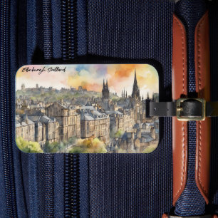 Edinburgh Scotland Castle Watercolor Travel Luggage Tag