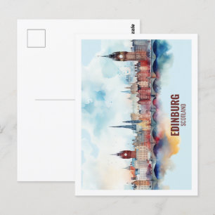 Edinburgh Scotland Famous Travel Place Watercolor Postcard