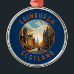 Edinburgh Scotland Retro Distressed Circle Metal Ornament<br><div class="desc">Edinburgh retro vector travel design. Edinburgh is Scotland's compact,  hilly capital. It has a medieval Old Town and elegant Georgian New Town with gardens and neoclassical buildings.</div>