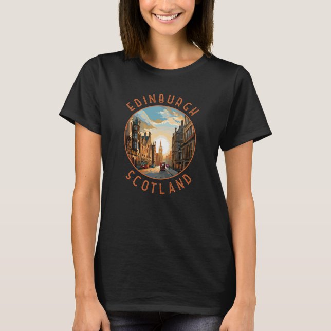 Edinburgh Scotland Retro Distressed Circle T-Shirt (Front)