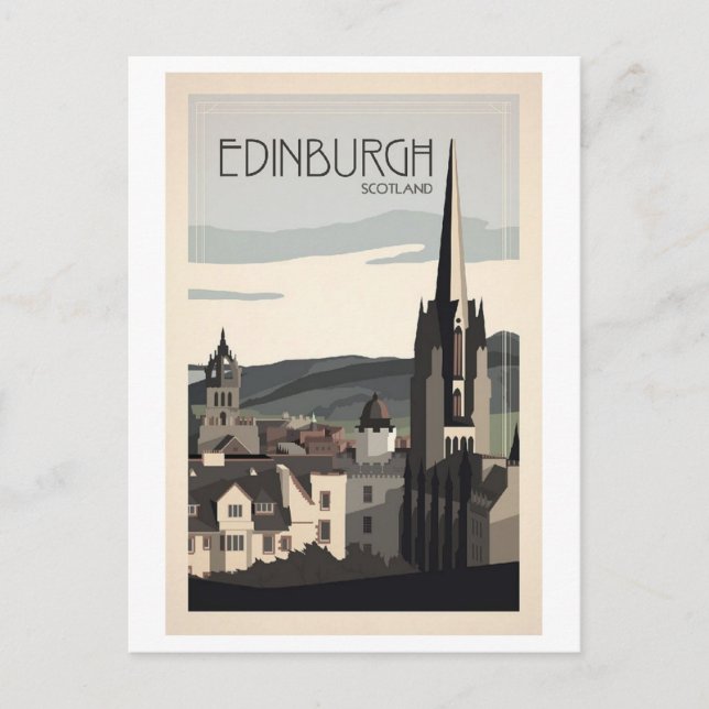 Edinburgh Scotland Retro Vintage Inspired Postcard (Front)