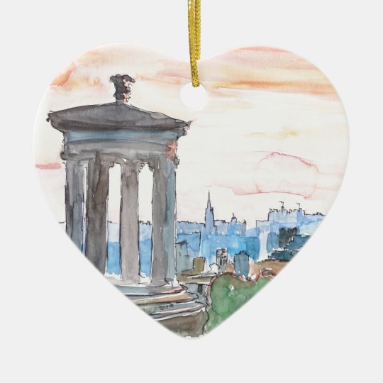 Edinburgh Scotland Skyline at Dusk Ceramic Ornament