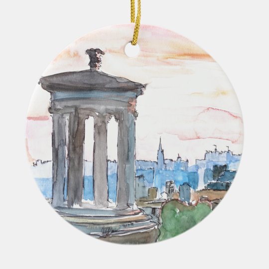 Edinburgh Scotland Skyline at Dusk Ceramic Ornament